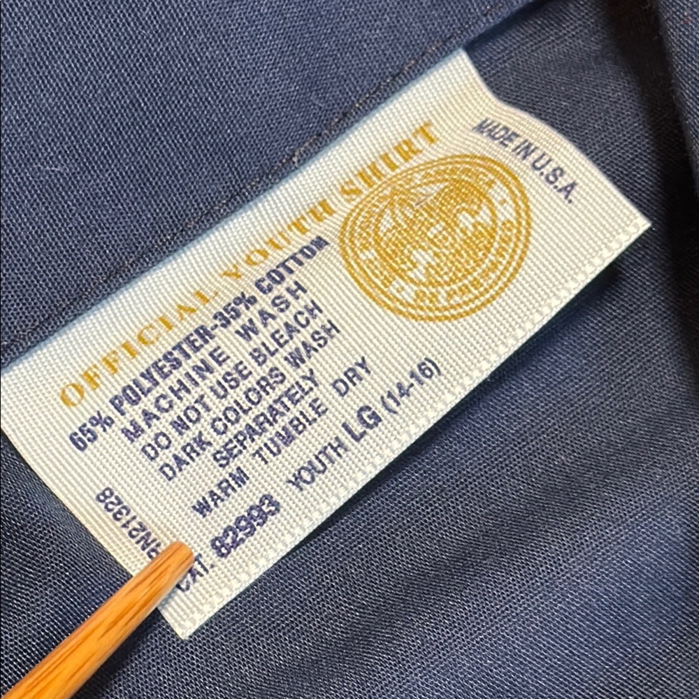 BOY SCOUTS of AMERICA Navy Blue Uniform Dress‎ Shirt 'Unhandy' Demerit Badge Y/L - Picture 3 of 12